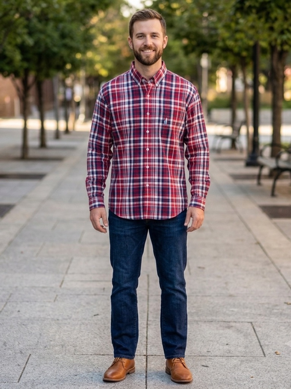 johnnie-O Long Sleeve Plaid Button-Down Red, white & blue plaid  Shirt Size L